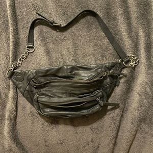 Free People archer leather sling bag in black